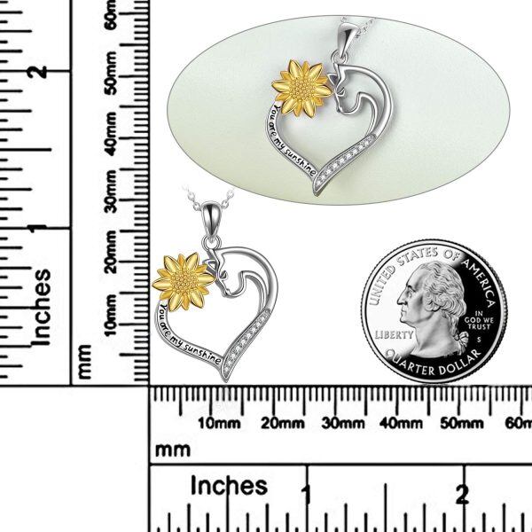 Sterling Silver Zircon Two Tone Color Cat Sunflower Heart-Shaped Pendent Necklace-2