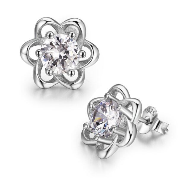 Sterling Silver Zircon Silver Plated Flower Knot Stud Earrings -0