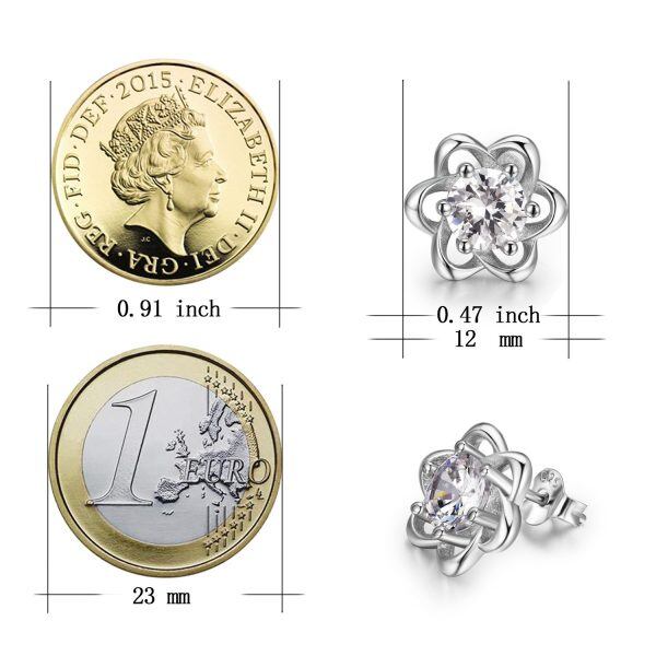 Sterling Silver Zircon Silver Plated Flower Knot Stud Earrings -3