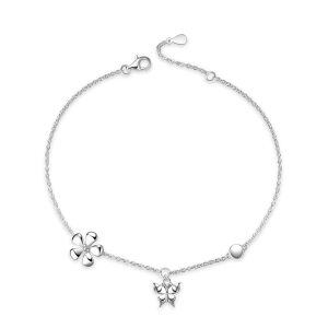 Sterling Silver Silver Plated Butterfly Daisy Ankle Bracelet-0