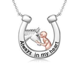 Sterling Silver Two Tone Color Always in my Heart Horse Pendent Necklaces -0