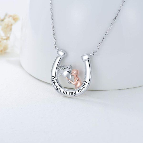 Sterling Silver Two Tone Color Always in my Heart Horse Pendent Necklaces -3