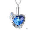 wholesale 925 Sterling Silver Blue Crystal Heart Keepsake Pendant Necklace w/ Funnel & Fill Kit-0-0