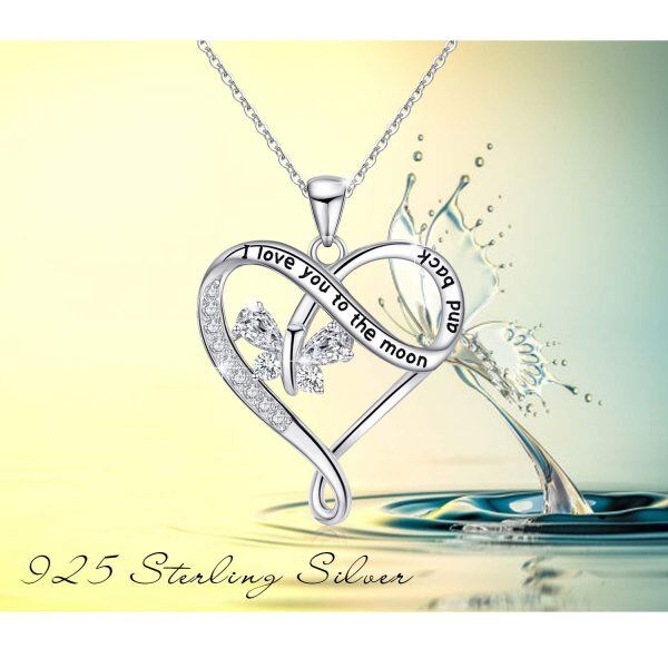 Sterling Silver Zircon Silver Plated I Love You to The Moon and Back Butterfly Heart Pendant Necklace-2