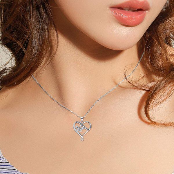 Sterling Silver Zircon Silver Plated I Love You to The Moon and Back Butterfly Heart Pendant Necklace-4