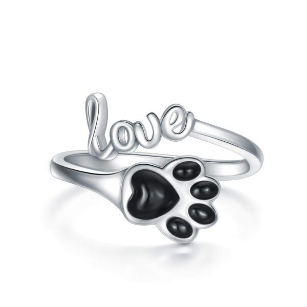 Sterling Silver Silver Palted Paw Print Dog Adjustable Ring-0