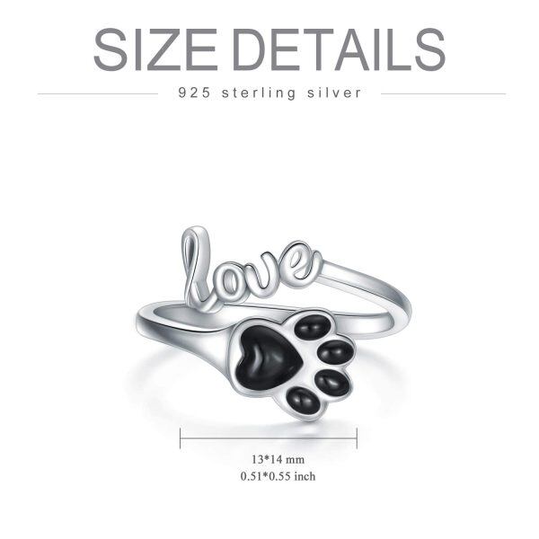 Sterling Silver Silver Palted Paw Print Dog Adjustable Ring-5