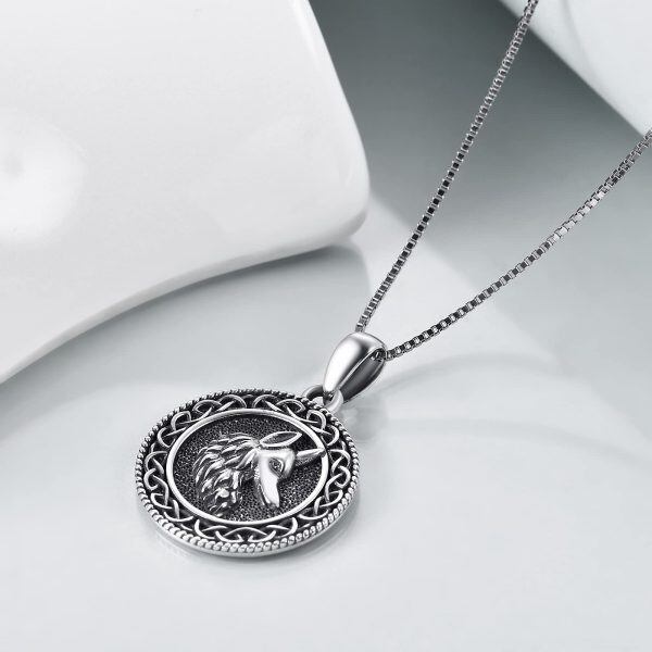 Sterling Silver Oxidized Viking Runes Coin Celtic Wolf Head Pendant Necklace -2