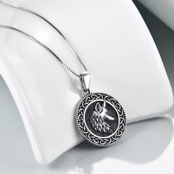 Sterling Silver Oxidized Viking Runes Coin Celtic Wolf Head Pendant Necklace -3