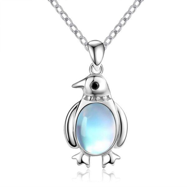 Sterling Silver Moonstone Silver Plated Penguin Necklace-0