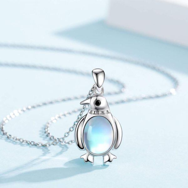 Sterling Silver Moonstone Silver Plated Penguin Necklace-2