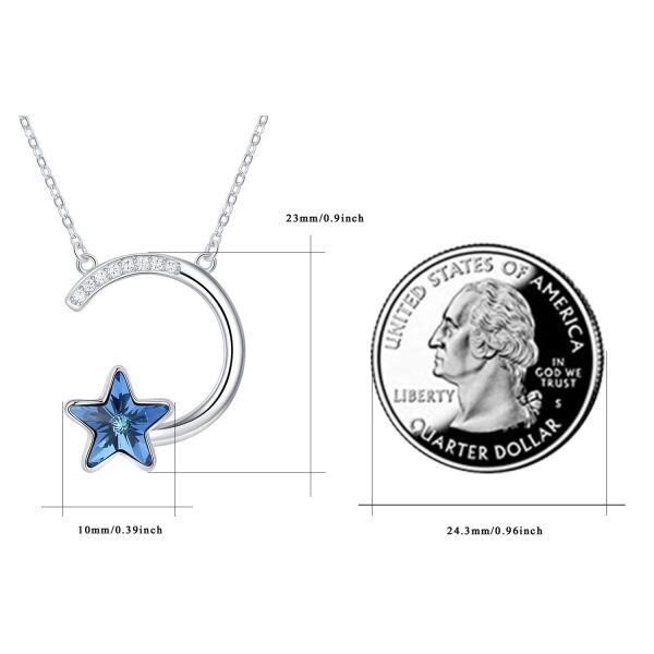 Sterling Silver Silver Plated Star and Moon with Blue Crystal Pendent Necklace-5