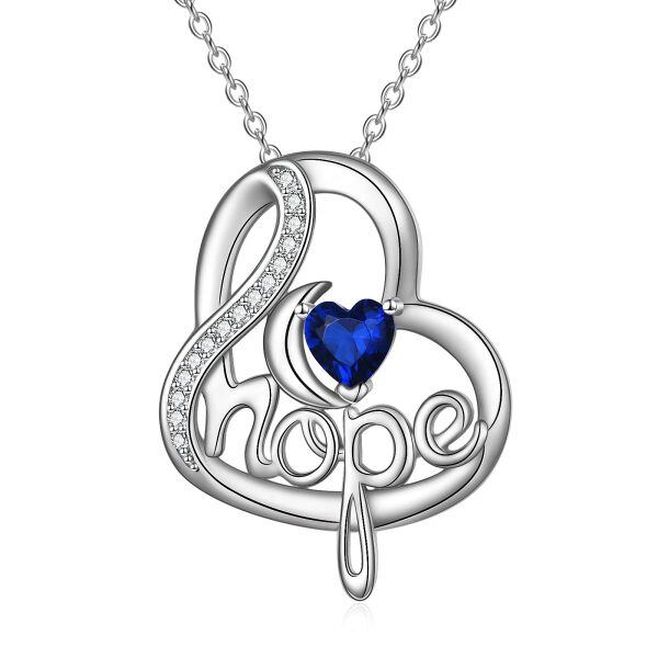 Sterling Silver Crystal and Zircon Hope Silver Plated Cancer Awareness Inspirational Pendent Necklace-0