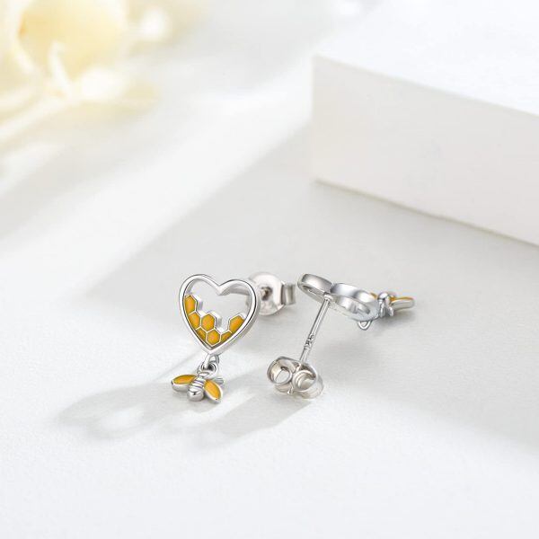 Sterling Silver Silver Plated Bee Stud Earrings -1