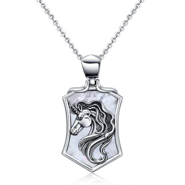 Sterling Silver Oxidized Unicorn Pendant Necklace-0