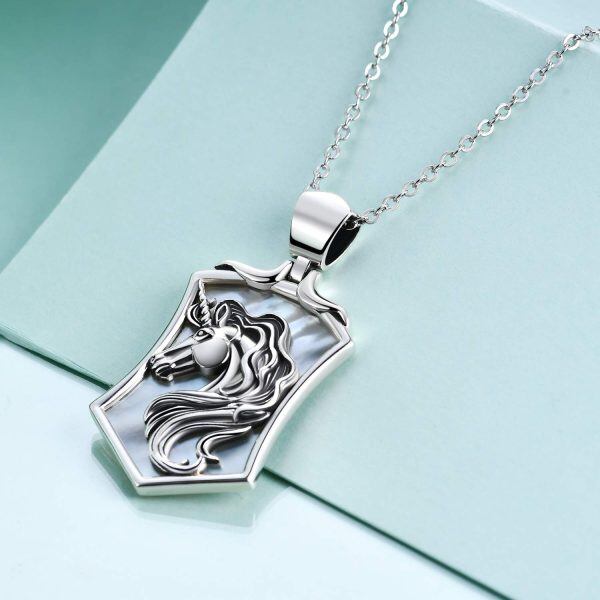 Sterling Silver Oxidized Unicorn Pendant Necklace-1