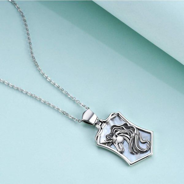 Sterling Silver Oxidized Unicorn Pendant Necklace-2