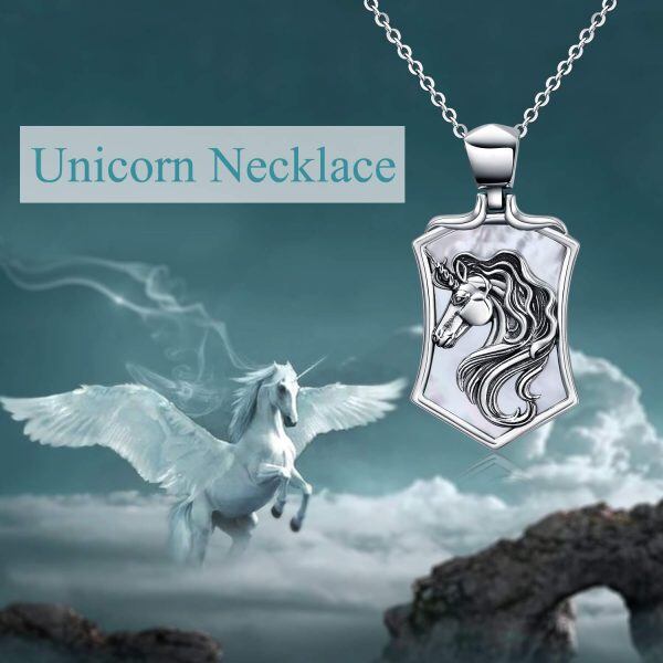 Sterling Silver Oxidized Unicorn Pendant Necklace-3