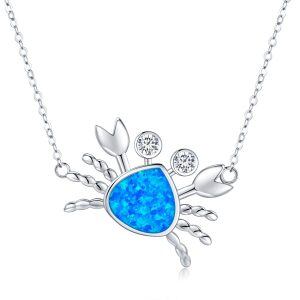 Sterling Silver Opal and Zircon Silver Plated Ocean Crab Pendnet Necklace-0