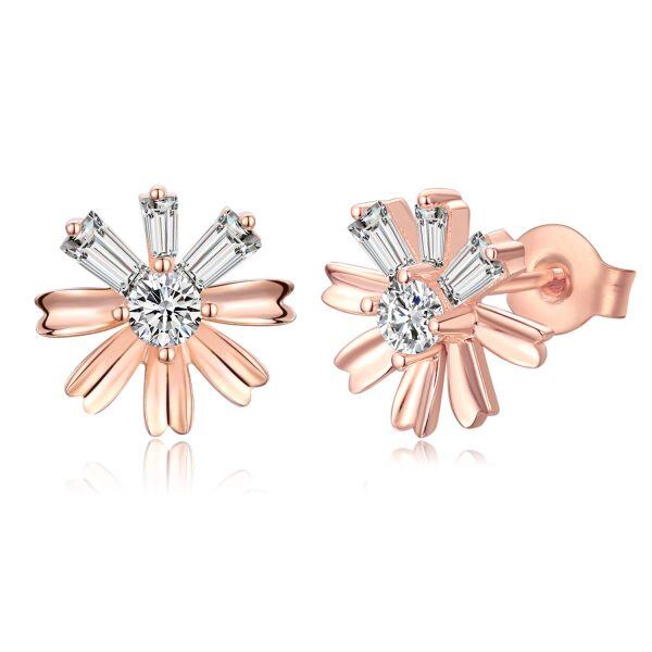 Sterling Silver Zircon Rose Gold Plated Daisy Stud Earrings-0