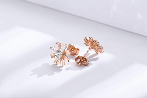 Sterling Silver Zircon Rose Gold Plated Daisy Stud Earrings-1