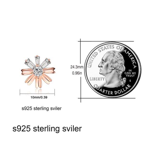 Sterling Silver Zircon Rose Gold Plated Daisy Stud Earrings-4