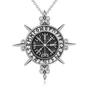 Sterling Silver Oxidized Viking Runes Photo Locket Pendant Necklace-0