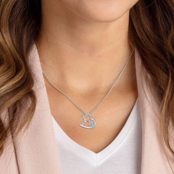 Sterling Silver Zircon Silver Plated Hummingbird Heart Necklace-5