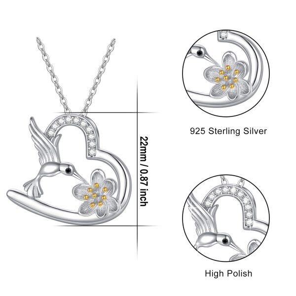 Sterling Silver Zircon Silver Plated Hummingbird Heart Necklace-6