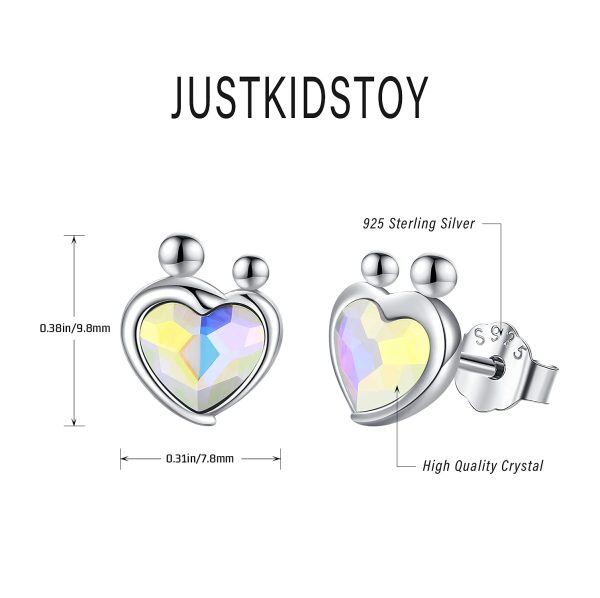 Sterling Silver Crystal Silver Plated Mother and Daughter Heart Stud Earrings -1