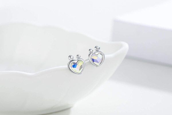 Sterling Silver Crystal Silver Plated Mother and Daughter Heart Stud Earrings -2