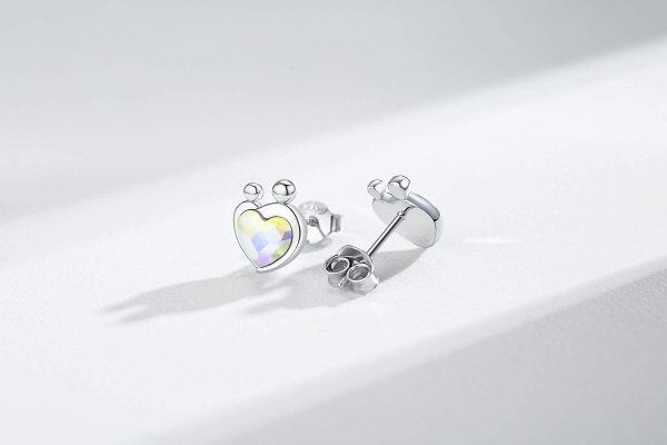 Sterling Silver Crystal Silver Plated Mother and Daughter Heart Stud Earrings -3