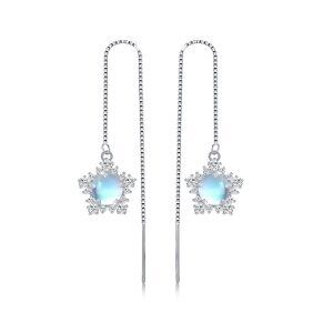 Sterling Silver Moonstone Silver Plated Snowflake Threader Drop Earrings -0