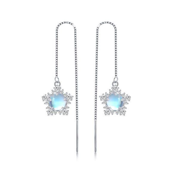 Sterling Silver Moonstone Silver Plated Snowflake Threader Drop Earrings -0