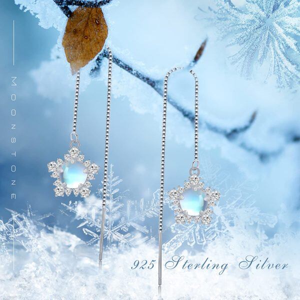 Sterling Silver Moonstone Silver Plated Snowflake Threader Drop Earrings -4