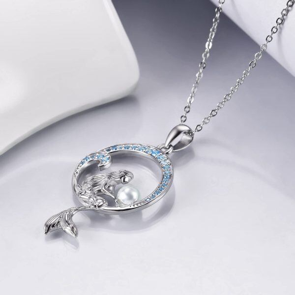 Sterling Silver Pearl Silver Plated Mermaid Pendant Necklace-3