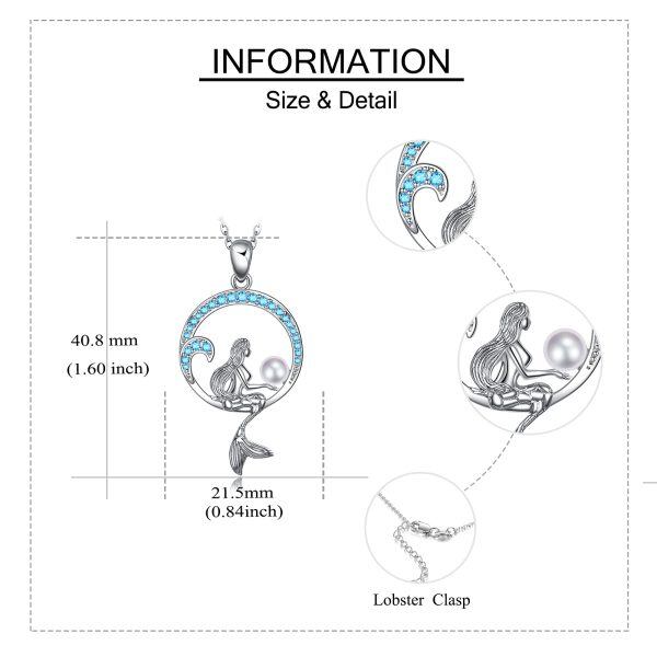 Sterling Silver Pearl Silver Plated Mermaid Pendant Necklace-4