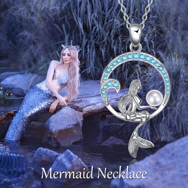 Sterling Silver Pearl Silver Plated Mermaid Pendant Necklace-5