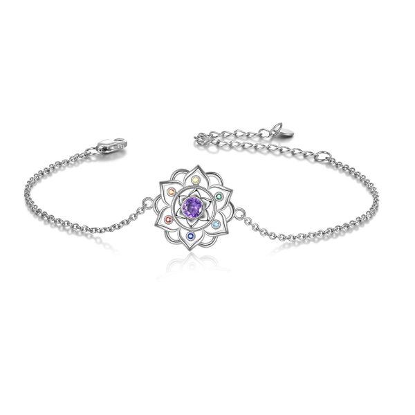 Sterling Silver Zircon Silver Plated Yoga Lotus Bracelet-0