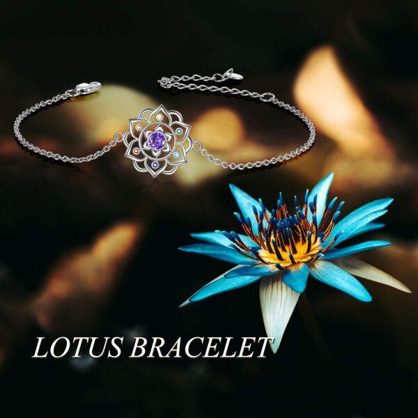 Sterling Silver Zircon Silver Plated Yoga Lotus Bracelet-5