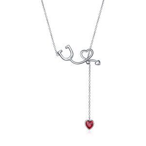 Sterling Silver Crystal Silver Plated Stethoscope Pendent Necklace -0