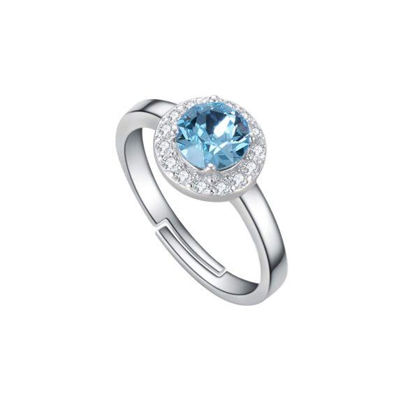 Sterling Silver Aquamarine Crystal White Gold Plated Halo Ring -1