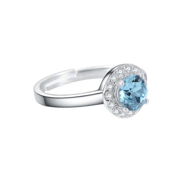 Sterling Silver Aquamarine Crystal White Gold Plated Halo Ring -2