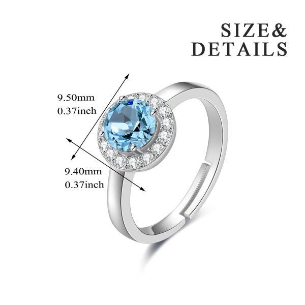 Sterling Silver Aquamarine Crystal White Gold Plated Halo Ring -3