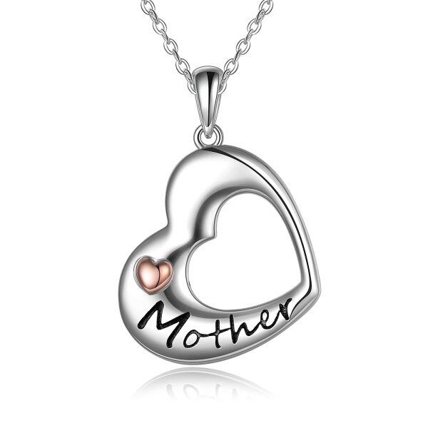 Sterling Silver Rhodium And Rose Plated Mother Heart Necklace-0