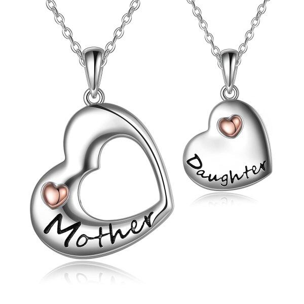 Sterling Silver Rhodium And Rose Plated Mother Heart Necklace-4