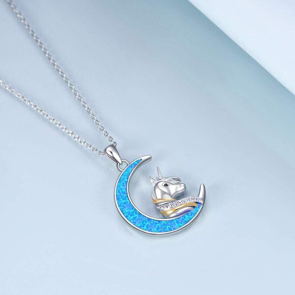 Sterling Silver Zircon Rhodium And Gold Plated Unicorn Necklace-3