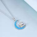 wholesale 925 Sterling Silver Blue Fire Opal Crescent Moon & Unicorn Necklace for Girls and Women's s-0-3