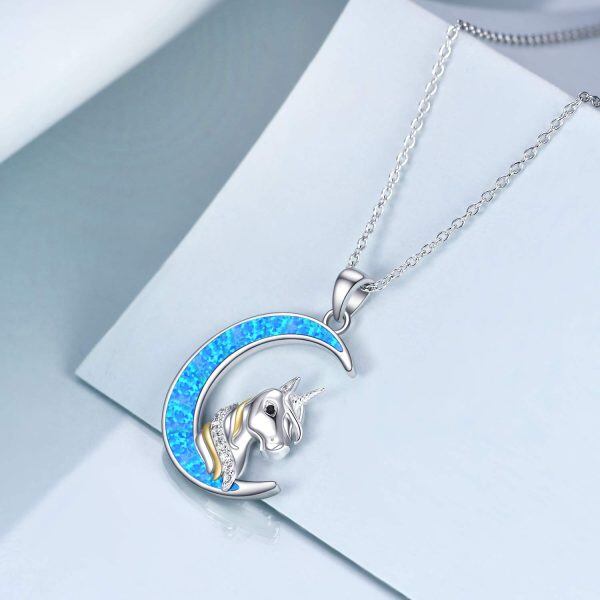 Sterling Silver Zircon Rhodium And Gold Plated Unicorn Necklace-4