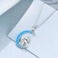 wholesale 925 Sterling Silver Blue Fire Opal Crescent Moon & Unicorn Necklace for Girls and Women's s-0-4